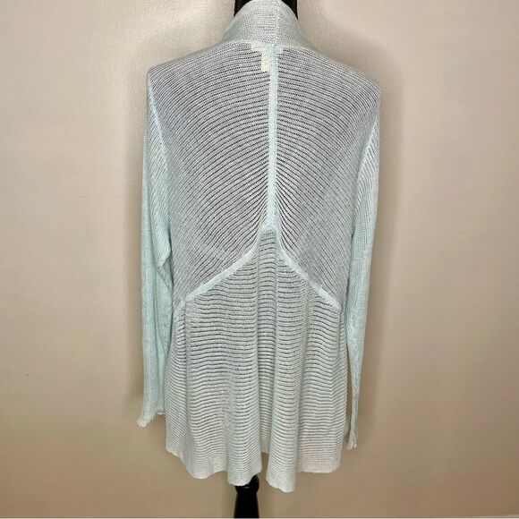 Eileen Fisher Cardigan Sweater Linen Loose Knit Open Front Light Blue Size 1X - Picture 4 of 7